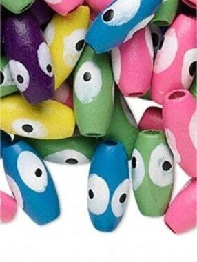 100 Mixed Colors Painted Evil Eye 15mm Oval Wood Beads
